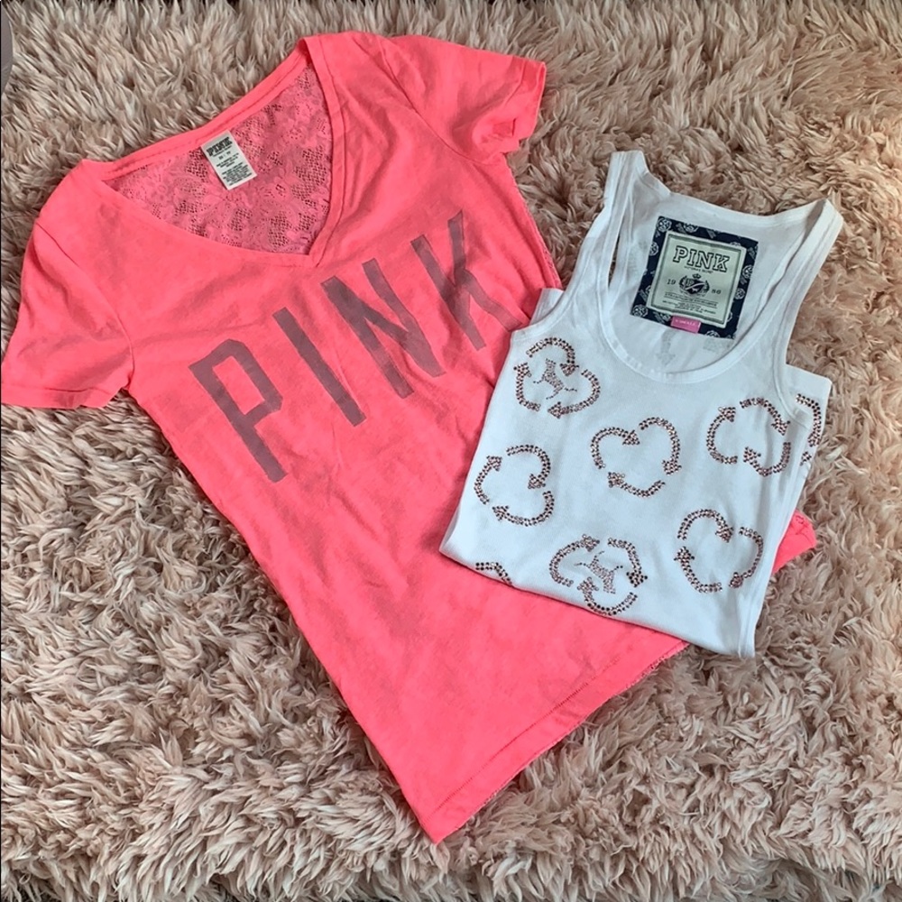 PINK T-shirt Bundle XS Bling Lace Combo